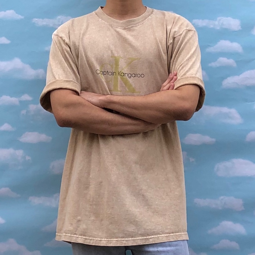 Men’s Vintage TShirt Parody Tan Calvin Klein Large